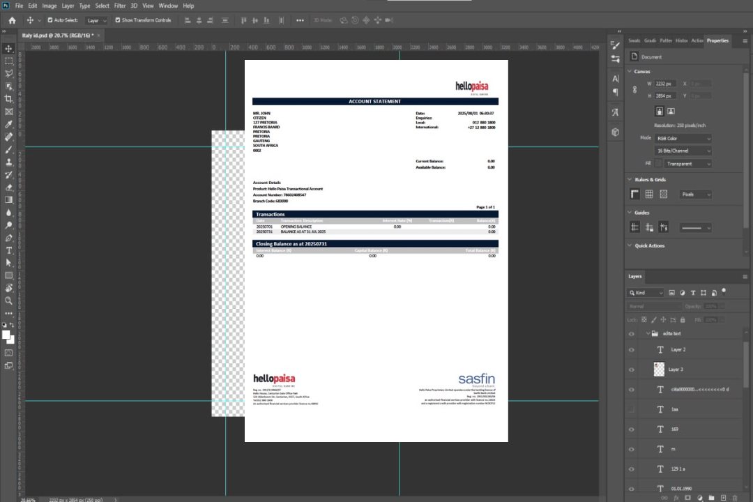 Modèle Word et PDF de relevé de compte Hellopaisa d'Afrique du Sud template Modèle Word et PDF de relevé de compte Hellopaisa d'Afrique du Sud template